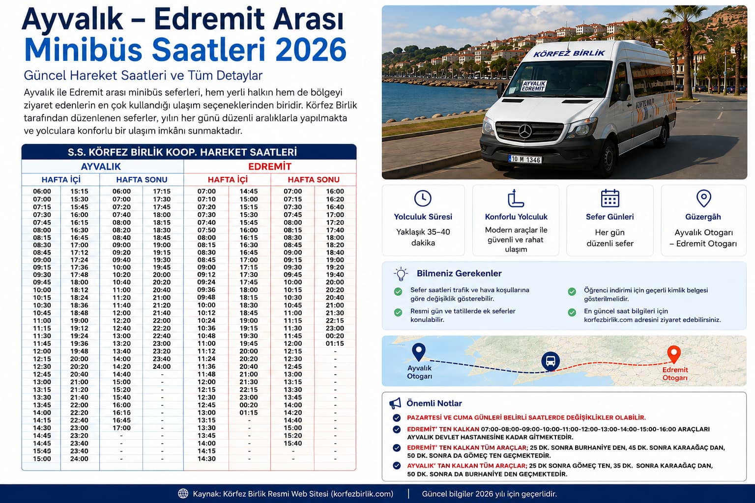 Ayvalık Edremit Minibüs Saatleri 2026 | Körfez Birlik 79 Ayvalık Edremit Minibüs Saatleri 2026